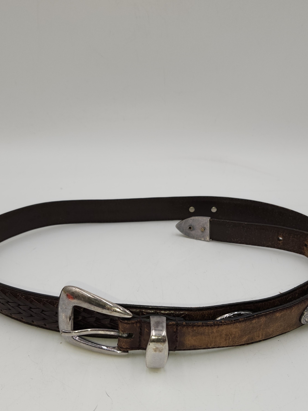 Onyx by Brighton Leather Belt Golf Concho Braided Inlay Brown 11507 Distresse